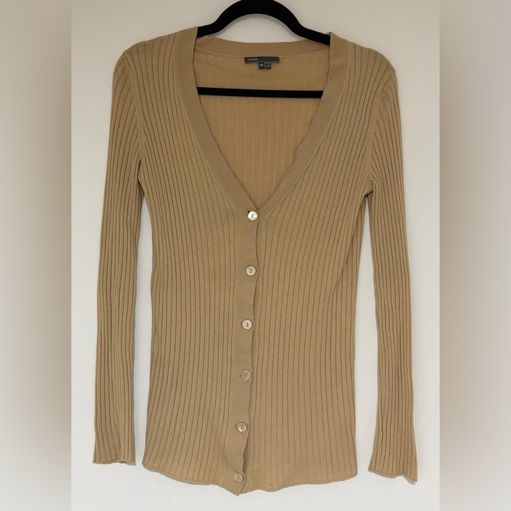 Vince Women’s Tan Button Front Long Sleeve Sweater Top Size XS